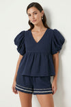 Statement Sleeve V-neck Linen Top
