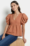 Statement Sleeve V-neck Linen Top