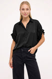 Short Ruffle Sleeve Button-up Blouse