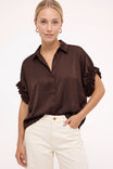 Short Ruffle Sleeve Button-up Blouse
