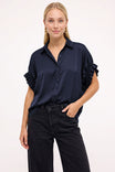 Short Ruffle Sleeve Button-up Blouse