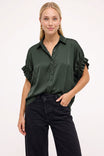 Short Ruffle Sleeve Button-up Blouse