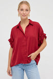 Short Ruffle Sleeve Button-up Blouse