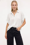 Short Ruffle Sleeve Button-up Blouse