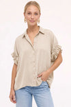 Short Ruffle Sleeve Button-up Blouse
