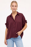 Short Ruffle Sleeve Button-up Blouse