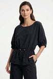 Drawstring Waist Dolman Sleeve Blouse