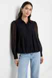 Textured Button Front Bubble Blouse