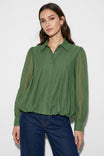 Textured Button Front Bubble Blouse