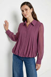 Textured Button Front Bubble Blouse