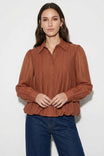Textured Button Front Bubble Blouse