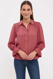 Ruffle Cuff Silky Button Up Blouse