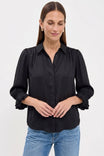 Ruffle Cuff Silky Button Up Blouse