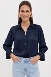 Ruffle Cuff Silky Button Up Blouse