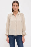 Ruffle Cuff Silky Button Up Blouse