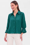 Ruffle Cuff Silky Button Up Blouse