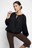 Long Sleeve Draped Bubble Hem Blouse