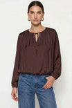 Long Sleeve Draped Bubble Hem Blouse