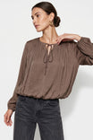 Long Sleeve Draped Bubble Hem Blouse