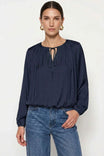 Long Sleeve Draped Bubble Hem Blouse