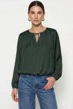 Long Sleeve Draped Bubble Hem Blouse