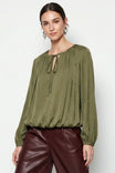 Long Sleeve Draped Bubble Hem Blouse
