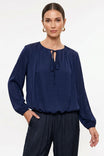 Long Sleeve Draped Bubble Hem Blouse