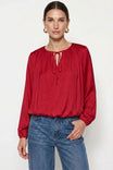 Long Sleeve Draped Bubble Hem Blouse