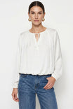 Long Sleeve Draped Bubble Hem Blouse