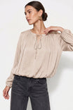 Long Sleeve Draped Bubble Hem Blouse
