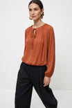 Long Sleeve Draped Bubble Hem Blouse