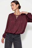 Long Sleeve Draped Bubble Hem Blouse