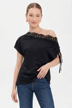 Draped Off Shoulder Lace Trim Blouse