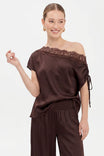Draped Off Shoulder Lace Trim Blouse