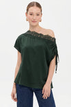 Draped Off Shoulder Lace Trim Blouse