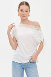 Draped Off Shoulder Lace Trim Blouse