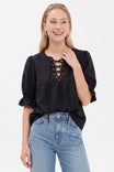 Lace-up Puff Sleeve Blouse