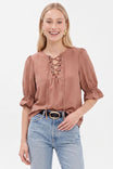 Lace-up Puff Sleeve Blouse