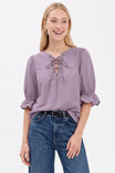 Lace-up Puff Sleeve Blouse