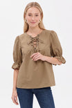 Lace-up Puff Sleeve Blouse
