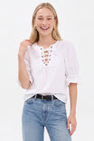 Lace-up Puff Sleeve Blouse