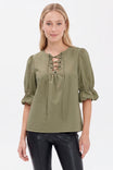 Lace-up Puff Sleeve Blouse