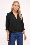 Front Drawstring Hem Collared Blouse