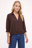 Front Drawstring Hem Collared Blouse