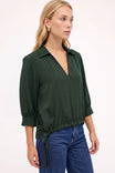 Front Drawstring Hem Collared Blouse