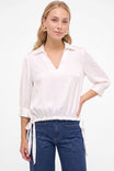 Front Drawstring Hem Collared Blouse