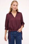 Front Drawstring Hem Collared Blouse