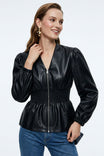 Vegan Leather Long Sleeve Zippered Blouse