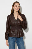 Vegan Leather Long Sleeve Zippered Blouse