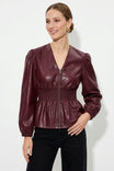 Vegan Leather Long Sleeve Zippered Blouse